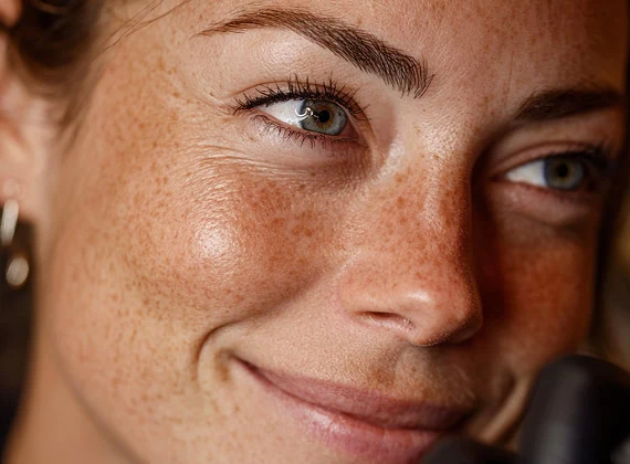 Dieses Bild zeigt eine glückliche Frau mit dezentem, frischem Permanent Make-up.